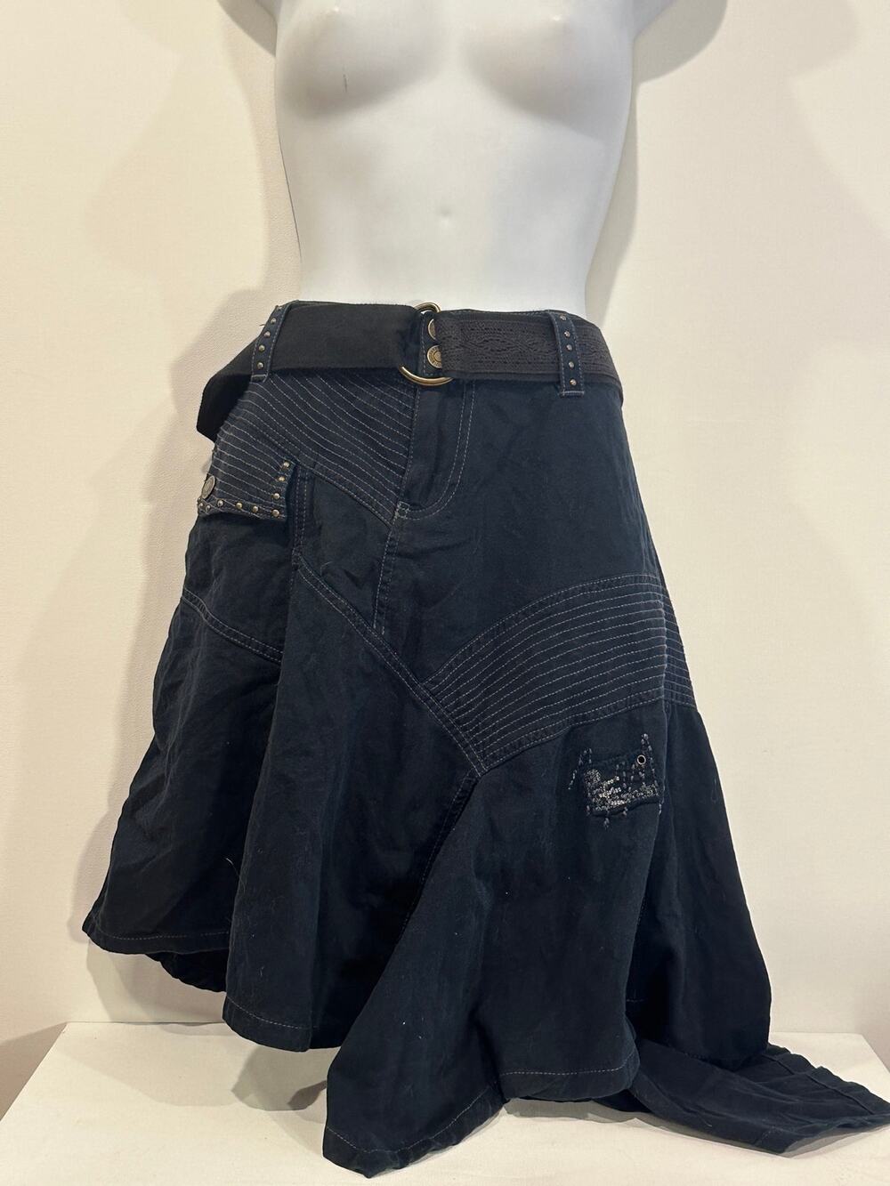 Vintage EDC by Esprit Y2K Dark Navy Moto Cargo Belted Midi Skirt 32